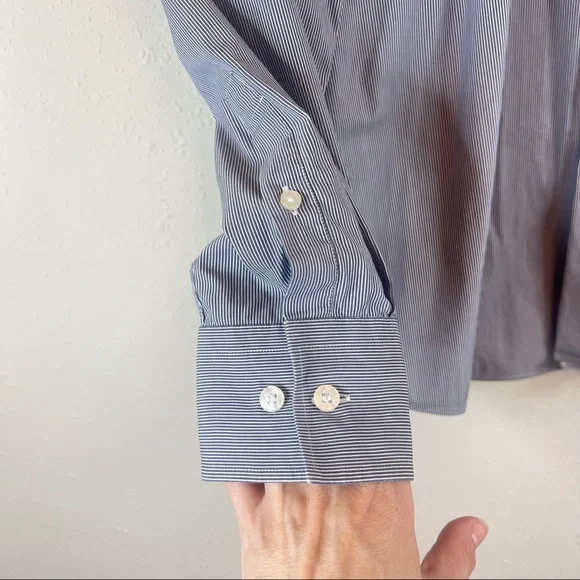 Hugo Boss Men’s Black Label Blue White Striped Shirt Sz 43/17 - Picture 5 of 13